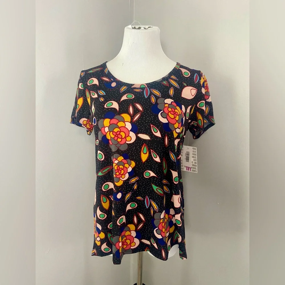 LuLaRoe Classic T Shirt NWT Black Multicolor Abstract Floral Short Sleeve - Picture 1 of 7